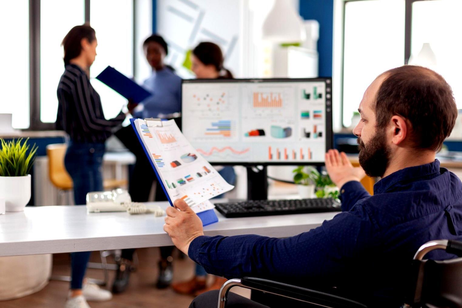 Financial analysis workspace with charts and reports